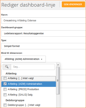 Du definerer selv indholdet i dine dashboards Rediger dashboardlinje