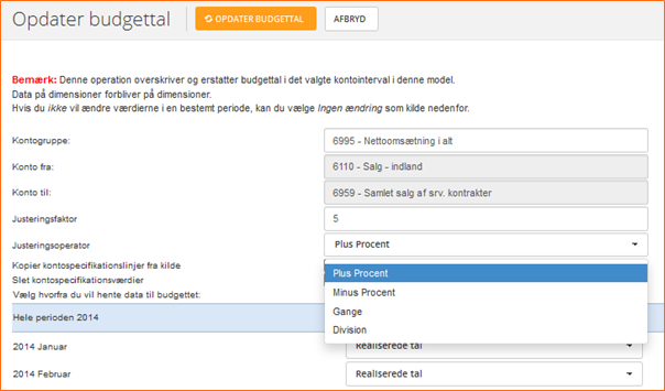 Lav fx et budgetudkast på få minutter ved at lægge sidste års realiserede tal ind Opdater budgettal