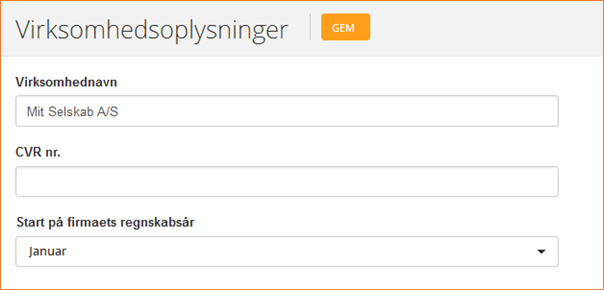 Hvilken måned er den første i din virksomheds regnskabsår? Virksomhedsoplysninger