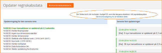Løs problemet med det samme, hvis fejlbesked ved hentning af regnskabstal Kontoredigering