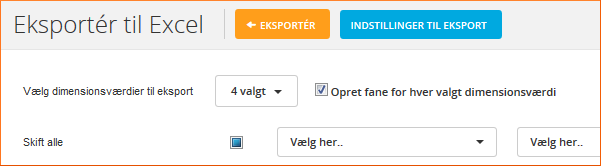 Eksporter hver dimension til separate faneblade En fane for hver dimension
