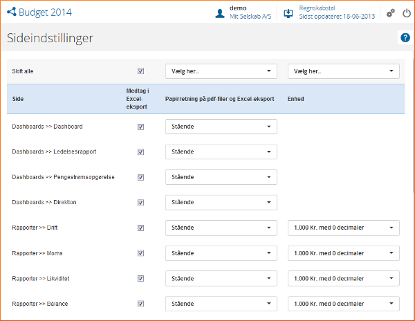 Du skræddersyr selv din excel-eksport Sideindstillinger