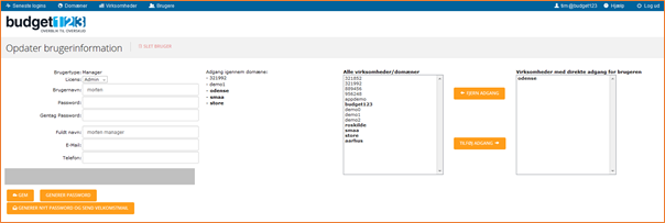 Administrer brugeres adgang til domæner og rediger brugerinformation Opdater brugerinformation