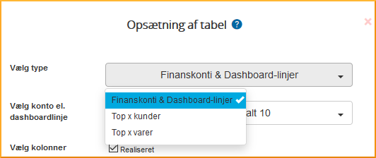 Opsætning af tabel Opsætning af tabel