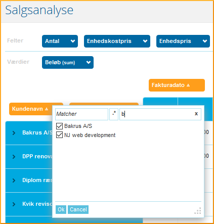 filtrering med bogstaver