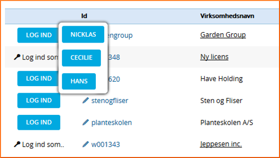 Vælg hvilken bruger du logger ind i licensen med
