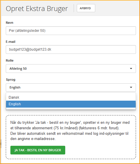 Eksempel op ekstra bruger