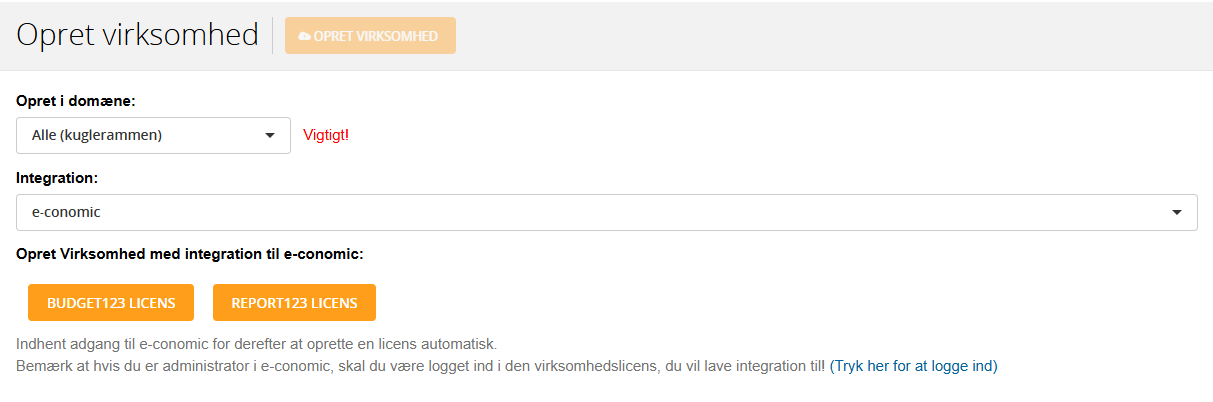 Opret virksomhed e-conomic